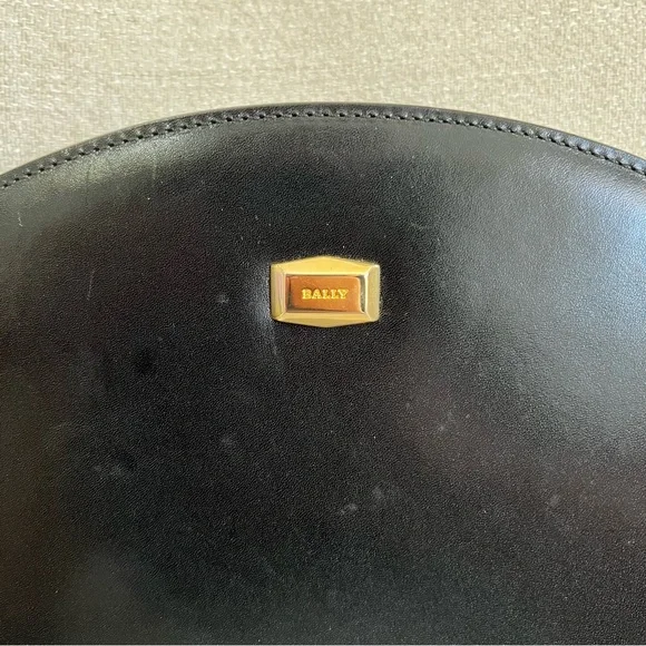 VTG Bally Structured Hex Black Leather Shoulder Bag Crossbody with Gold Hardware - Picture 2 of 16